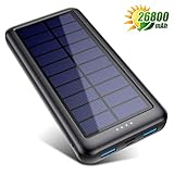 Solar Powerbank 26800mAh【iPosible Neueste S4 Solar Ladegerät】mit USB-C Eingang,Power Bank Externer Akku Akkupack mit 2 Ausgänge Tragbares Ladegerät für Handy Tablet und USB-Geräten, für Camping